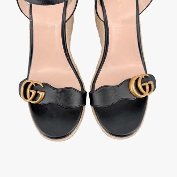 Gucci Aitana GG Marmont Black Leather Espadrille Wedge Sandals Size 41 US 11 - Picture 3 of 14